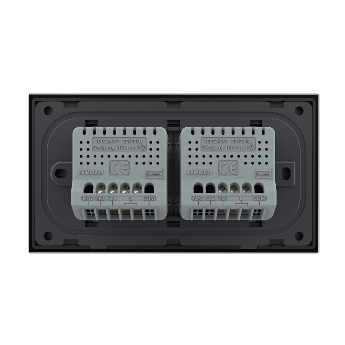 Intrerupator Simplu + Dublu cu Touch LIVOLO cu Rama Din Sticla, Standard Italian, 4M, negru