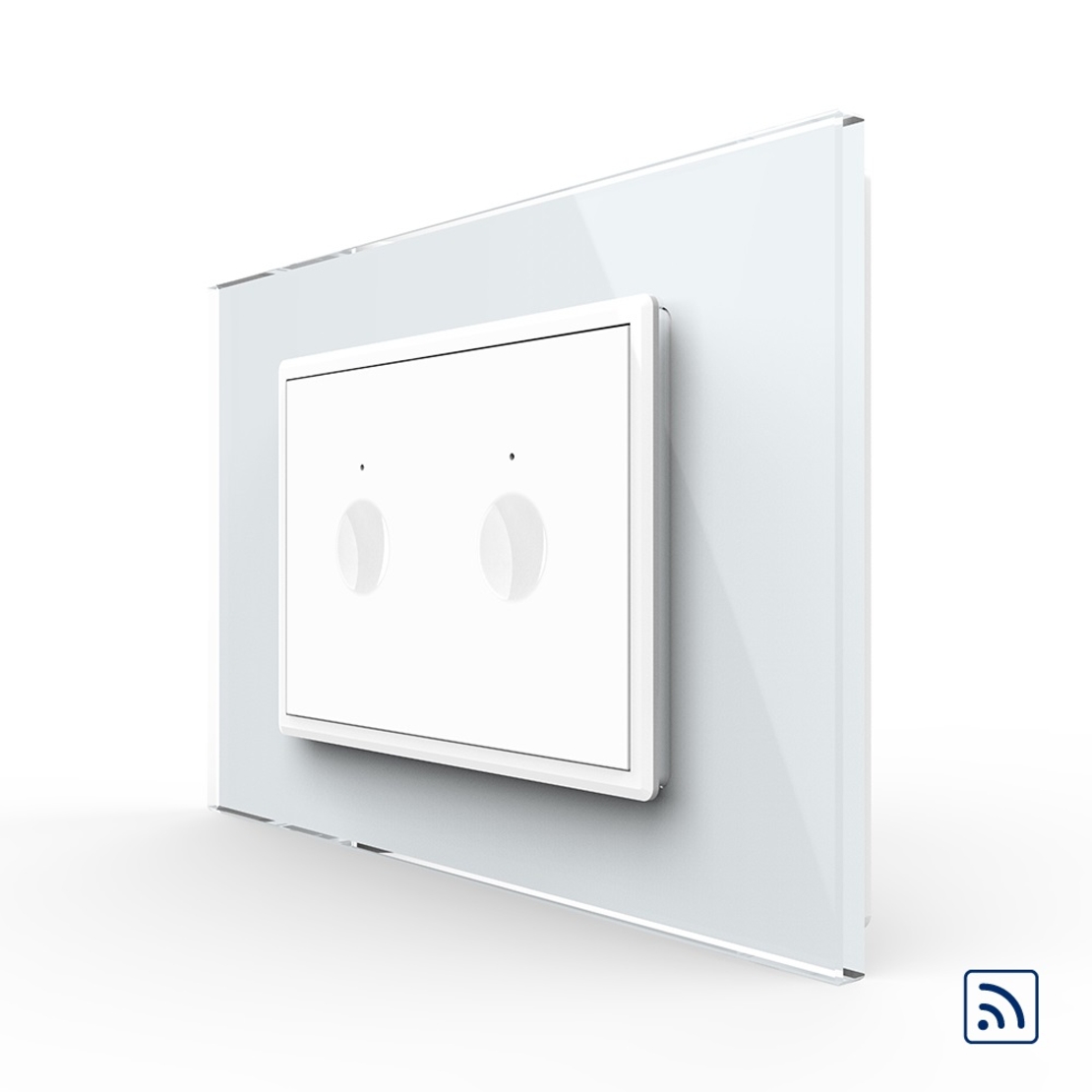 Intrerupator dublu wireless cu touch Livolo cu rama din sticla, standard Italian - Serie noua, alb