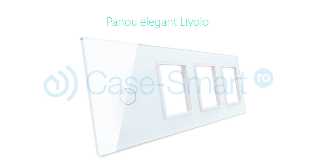 Rama intrerupator cu touch simplu+priza tripla LIVOLO din sticla, alb