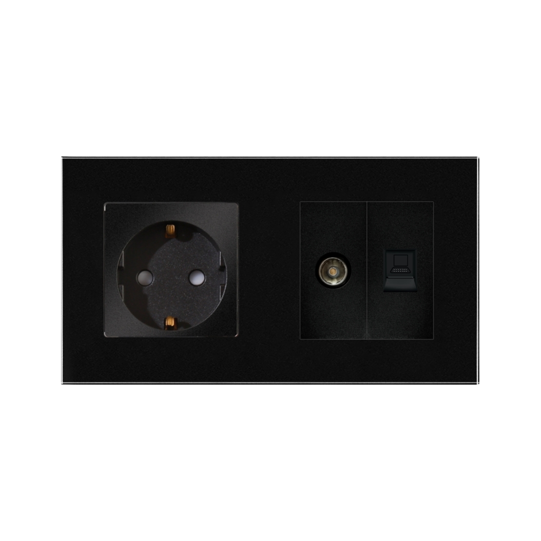 Priza Schuko + TV + Internet cu Rama Din Sticla LUXION, negru