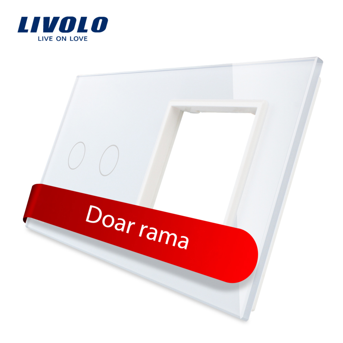 Panou intrerupator dublu cu touch + priza simpla Livolo din sticla, alb