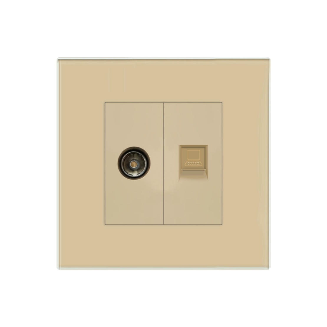 Priza TV + Internet cu Rama din Sticla LUXION, auriu