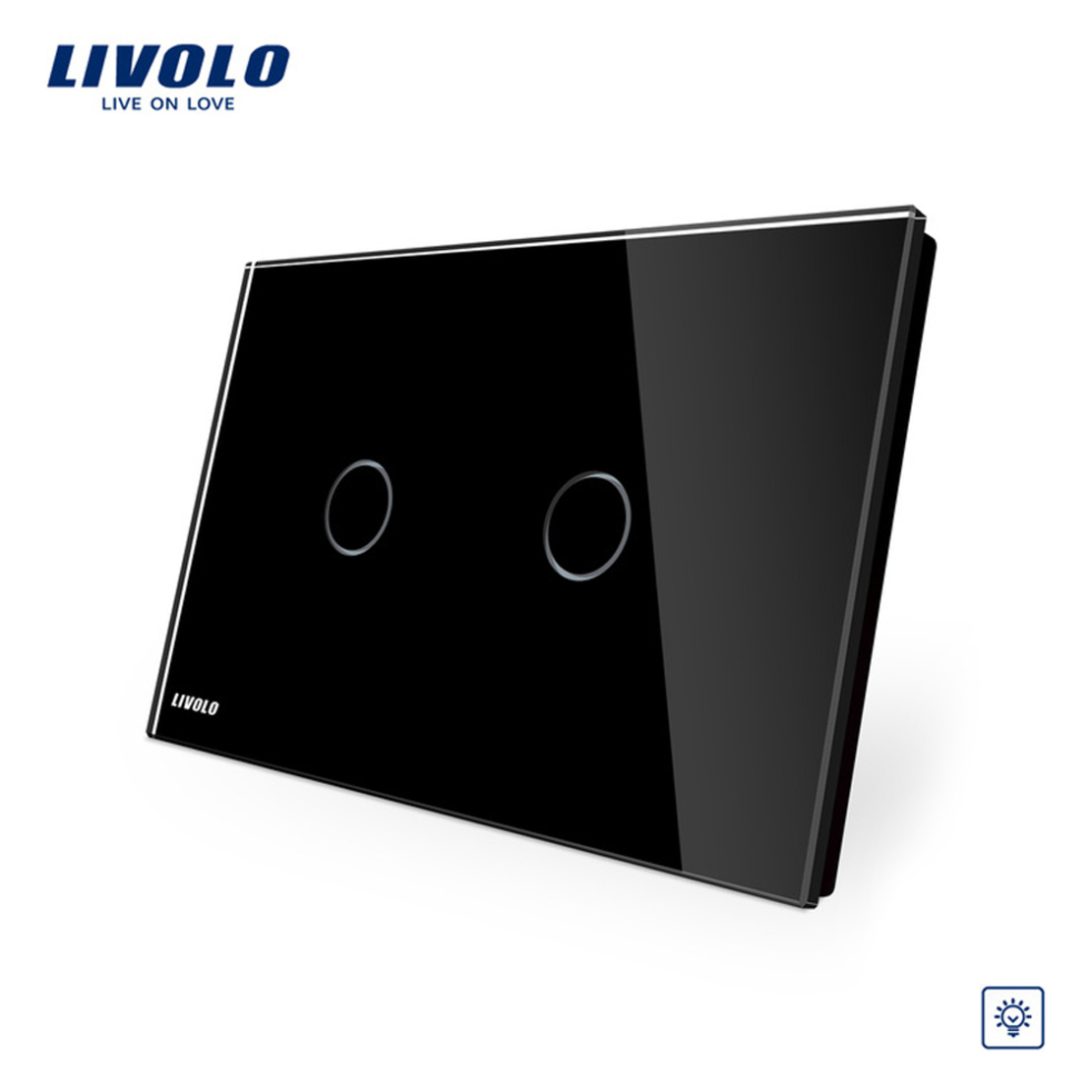 Intrerupator dublu cu variator cu touch Livolo din sticla - standard italian, negru