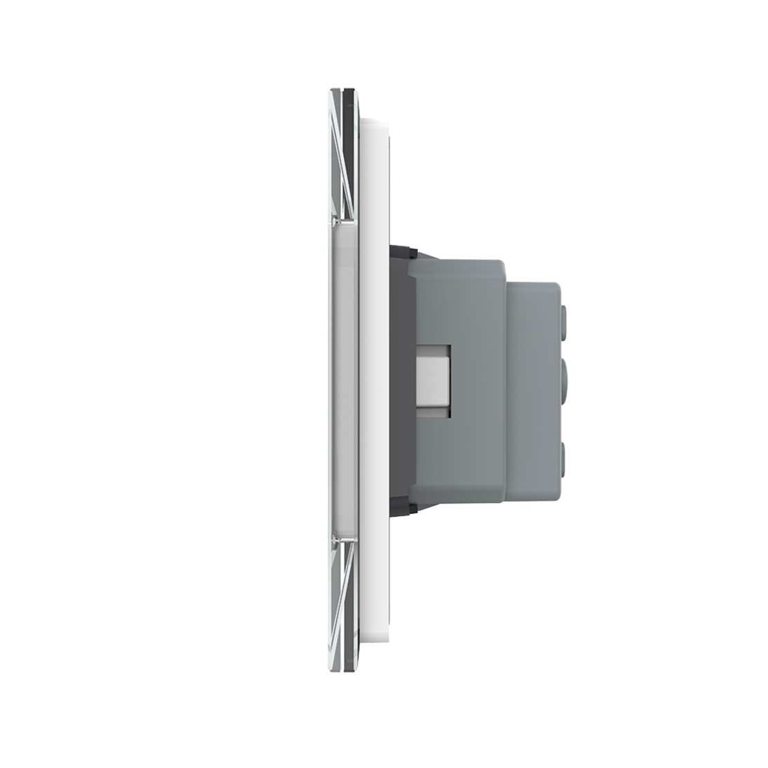 Intrerupator Dublu Cap Scara / Cruce + 2 Prize LIVOLO cu Rama Din Sticla, Standard Italian, 6M, alb