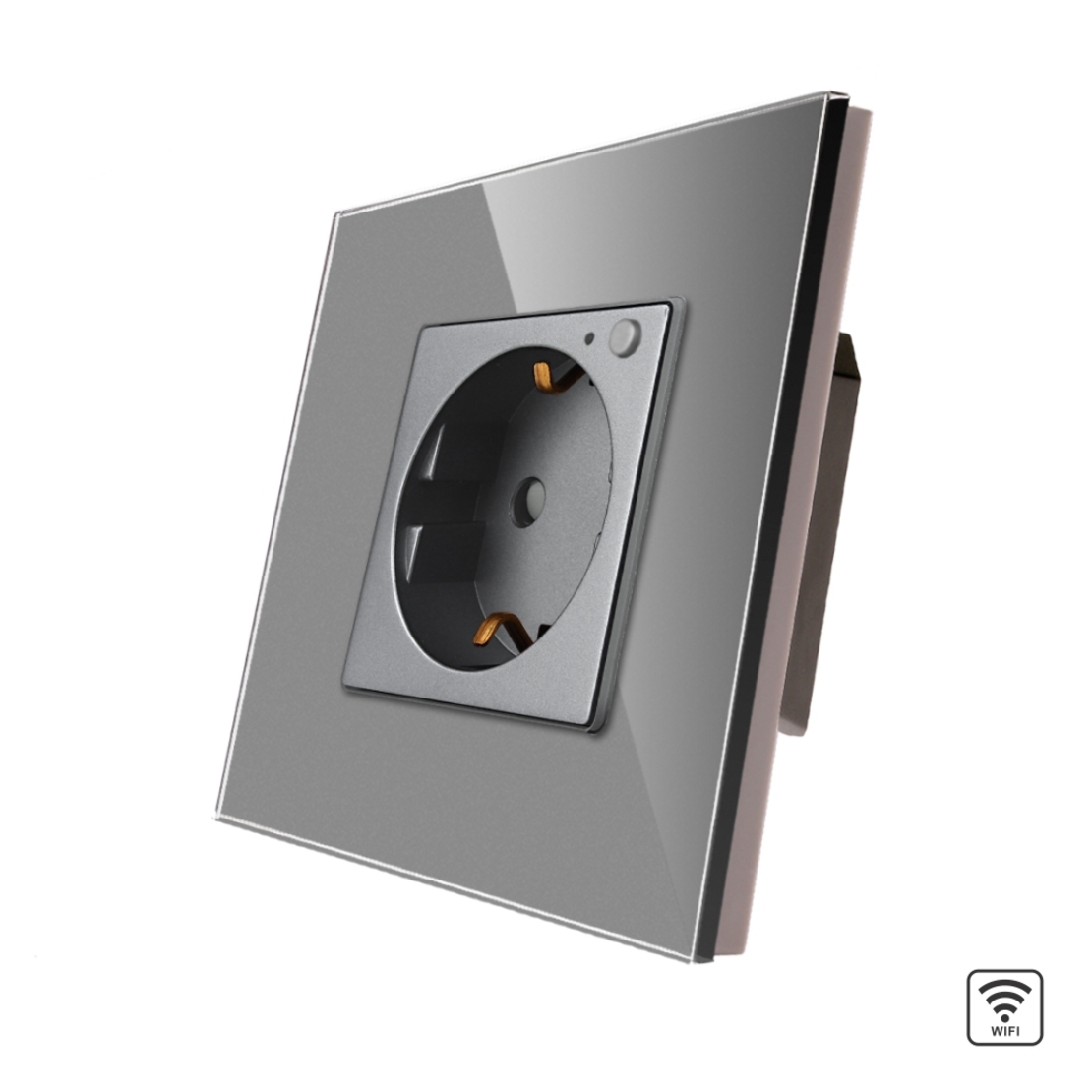 Priza Simpla Wi-Fi cu Monitorizare Consum, cu Rama din Sticla LUXION, gri