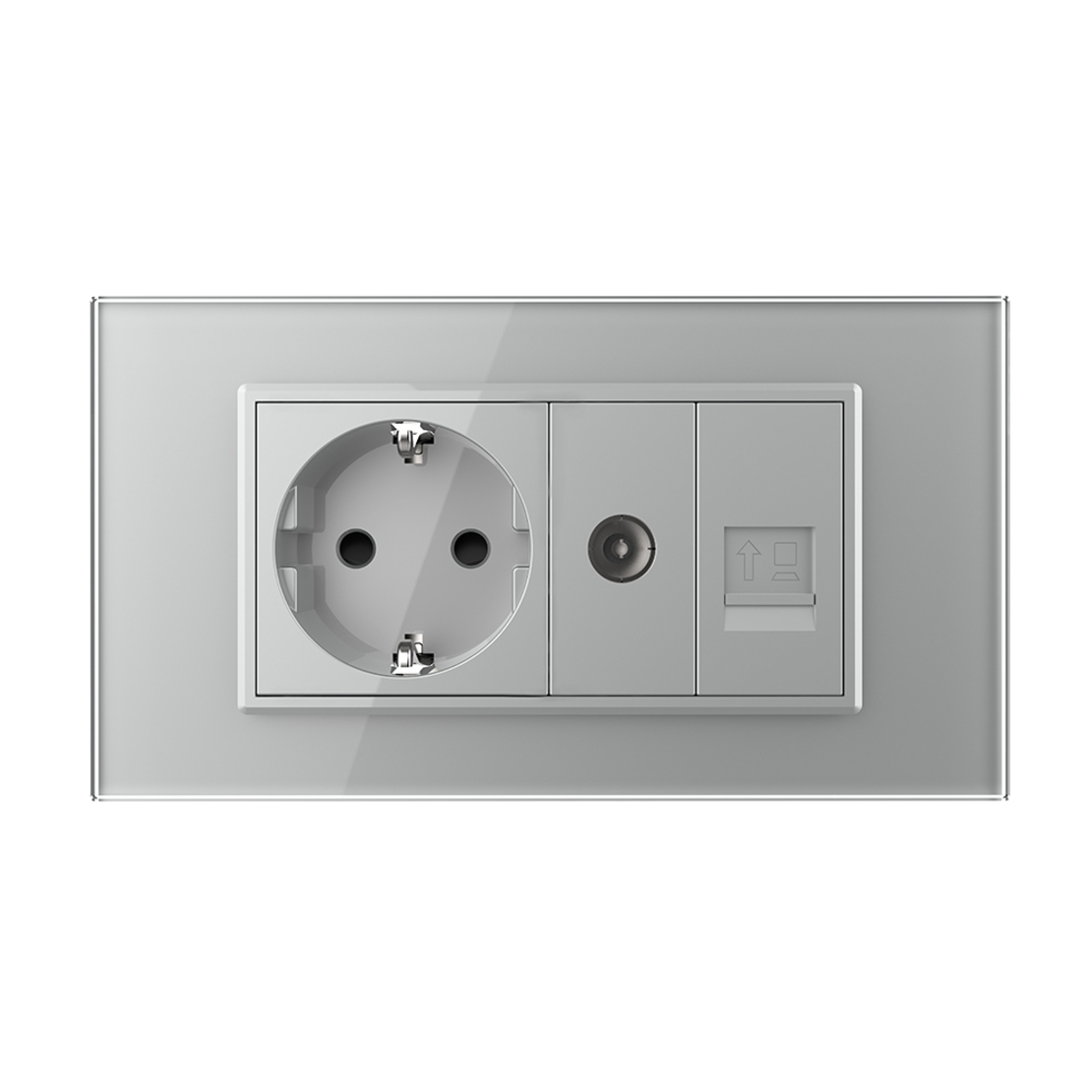 Priza Dubla Livolo cu Rama din Sticla 1 Priza Schuko+TV/internet, Standard Italian - Serie Noua, gri
