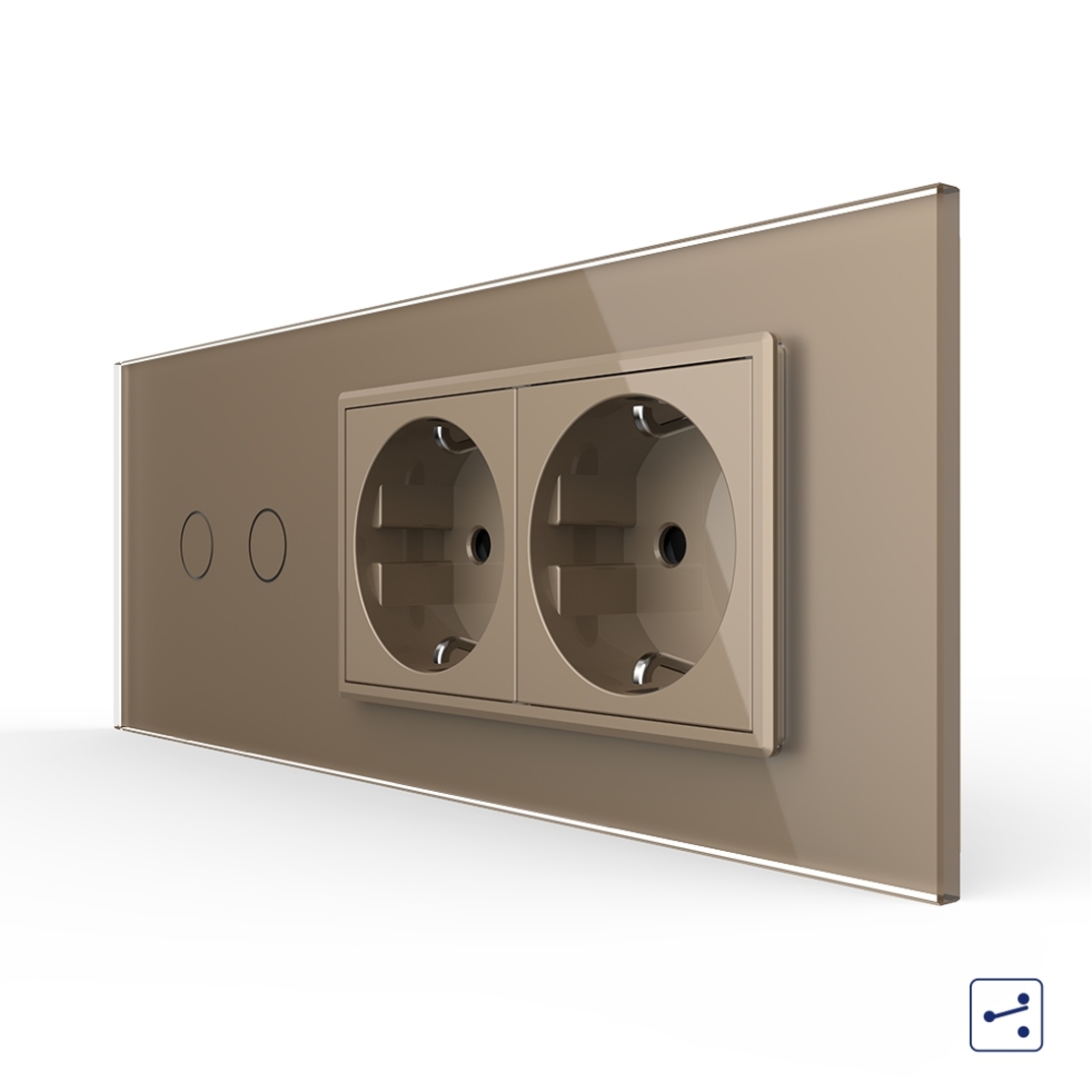 Intrerupator Dublu Cap Scara / Cruce + 2 Prize LIVOLO cu Rama Din Sticla, Standard Italian, 6M, auriu