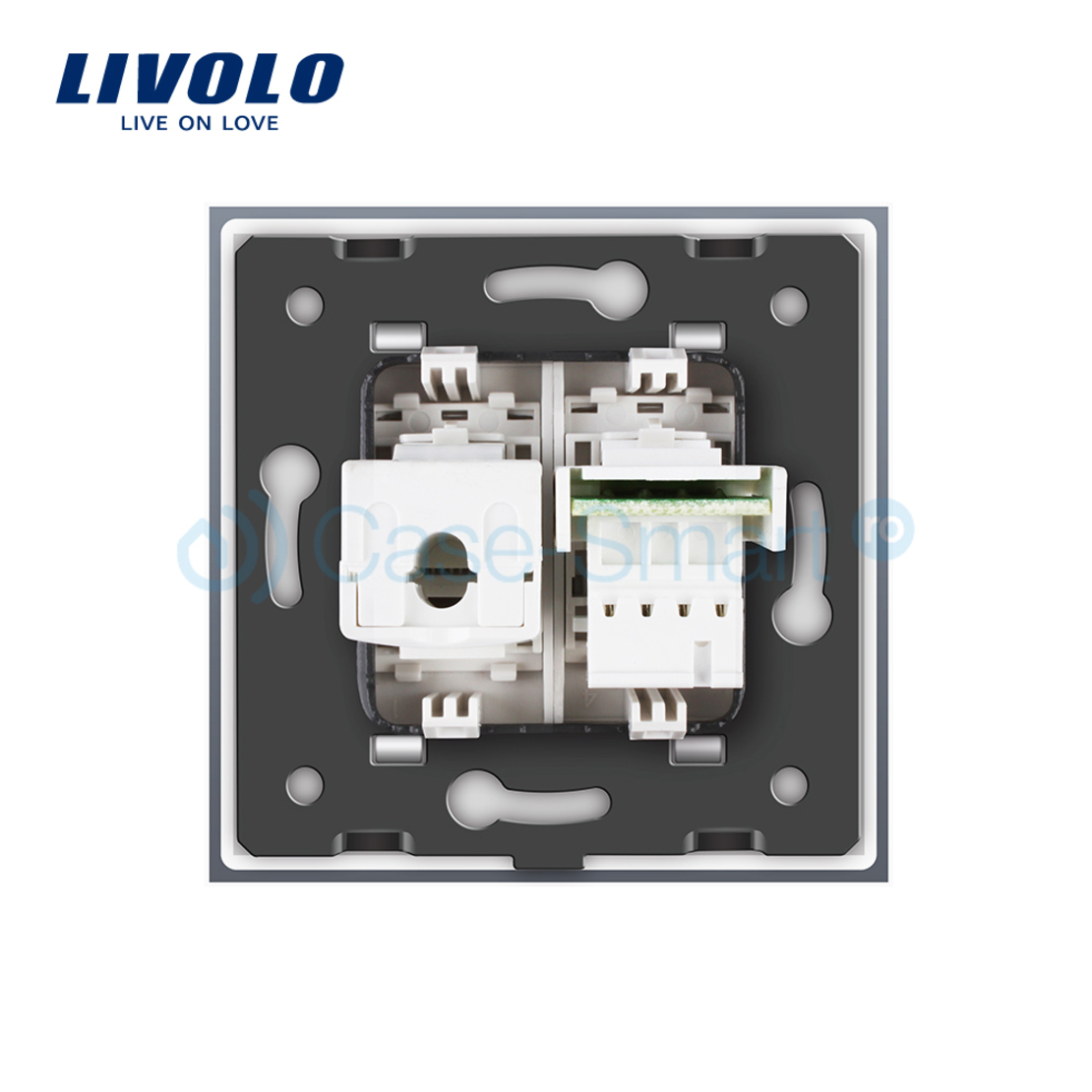 Priza dubla Telefon + Priza internet Livolo cu rama din sticla, alb