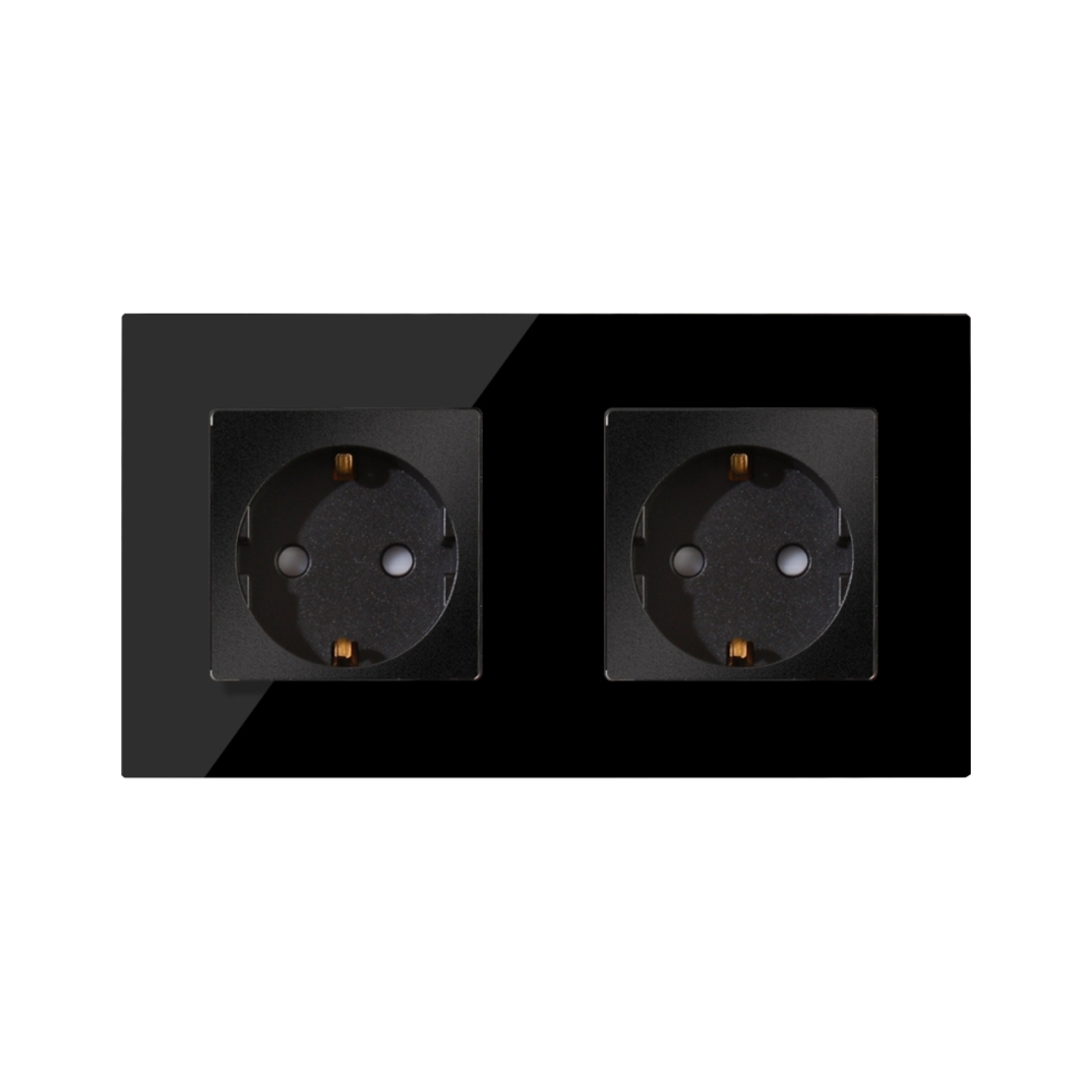 Priza Dubla cu Rama din Sticla LUXION, negru