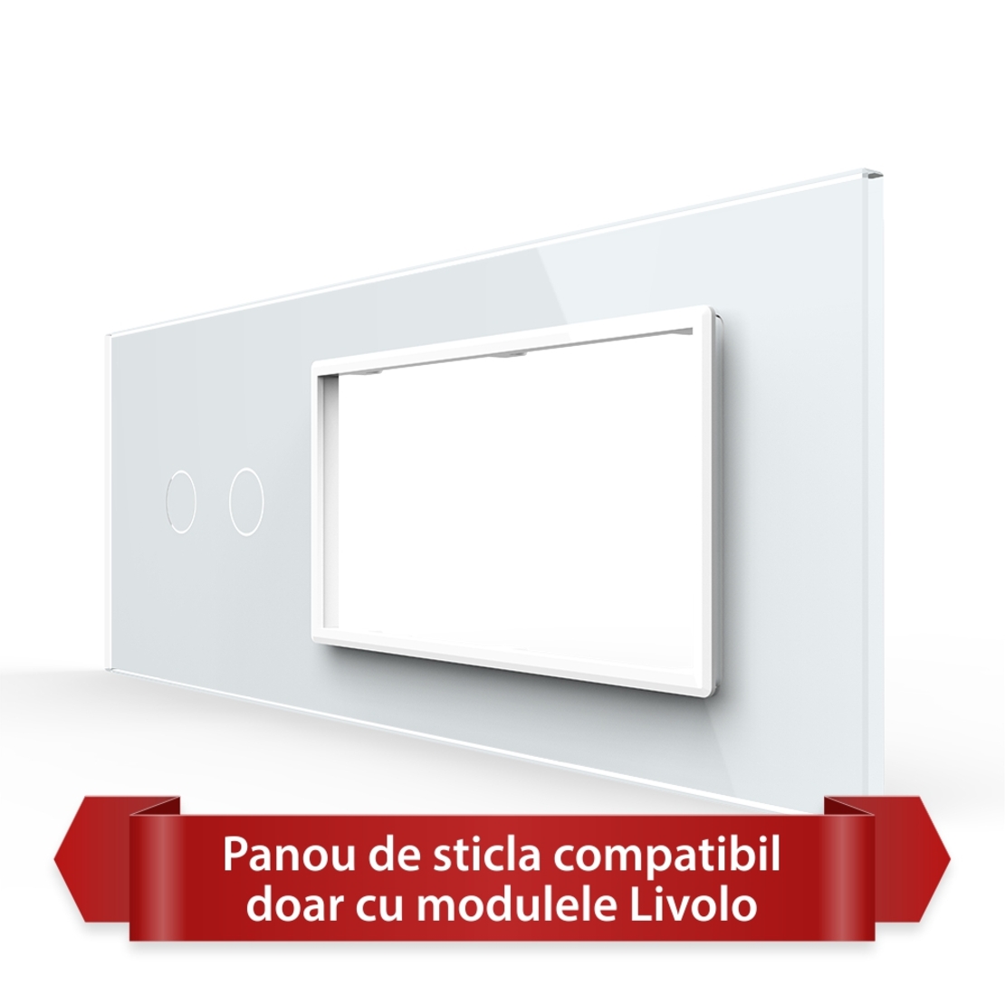 Panou Intrerupator Dublu cu 2 Prize LIVOLO din Sticla, Standard Italian - 6/7M, alb