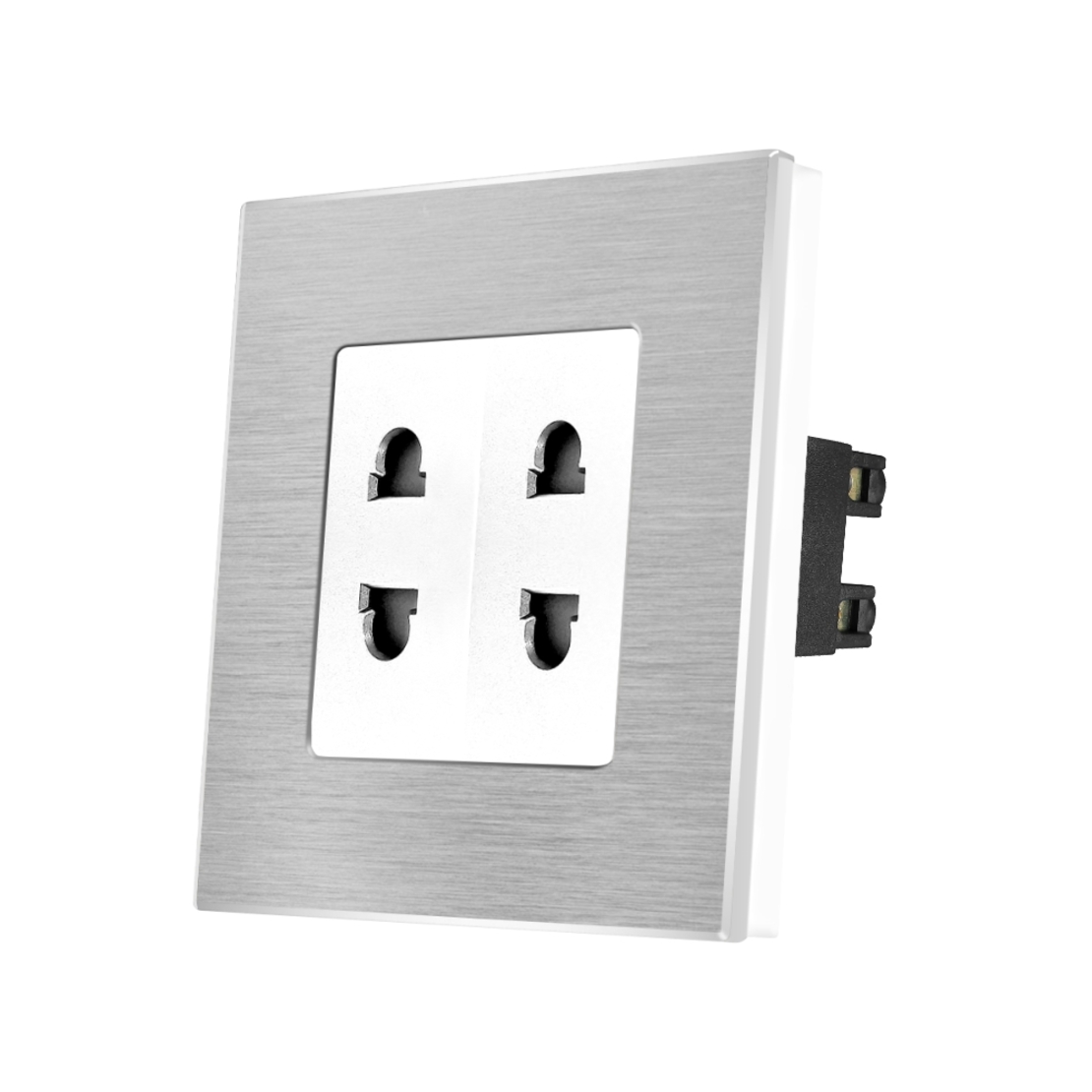 Priza Dubla cu Module Inguste cu Rama din Aluminiu LUXION, alb