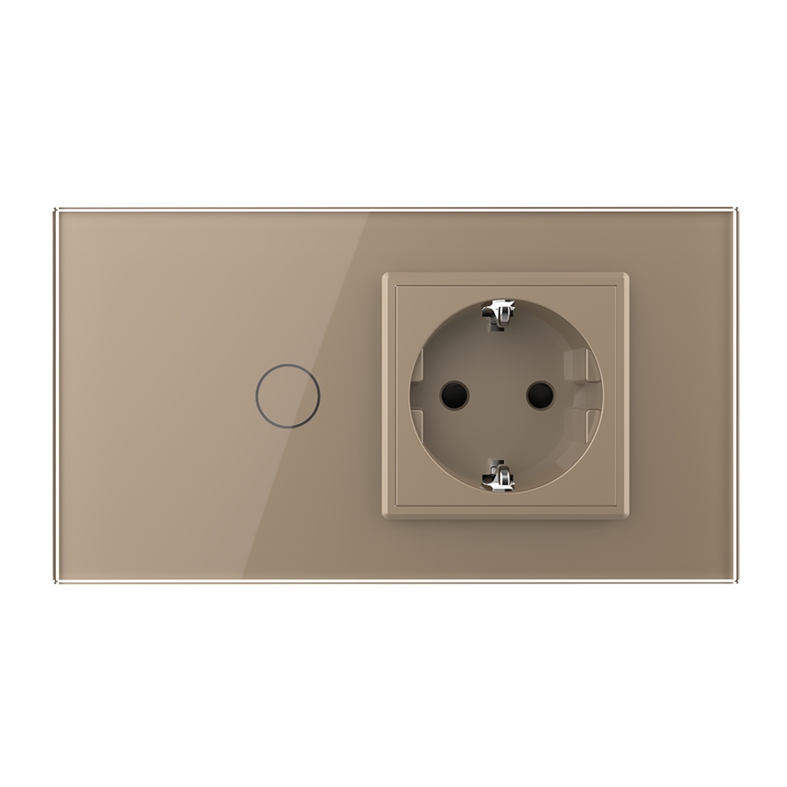 Intrerupator Simplu + Priza LIVOLO cu Rama Din Sticla, Standard Italian, 4M, auriu