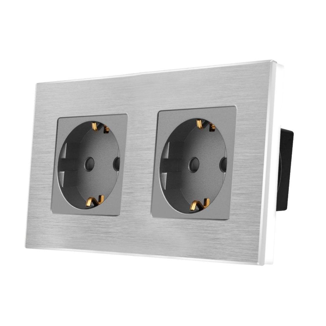 Priza Dubla LUXION cu rama din aluminiu, gri