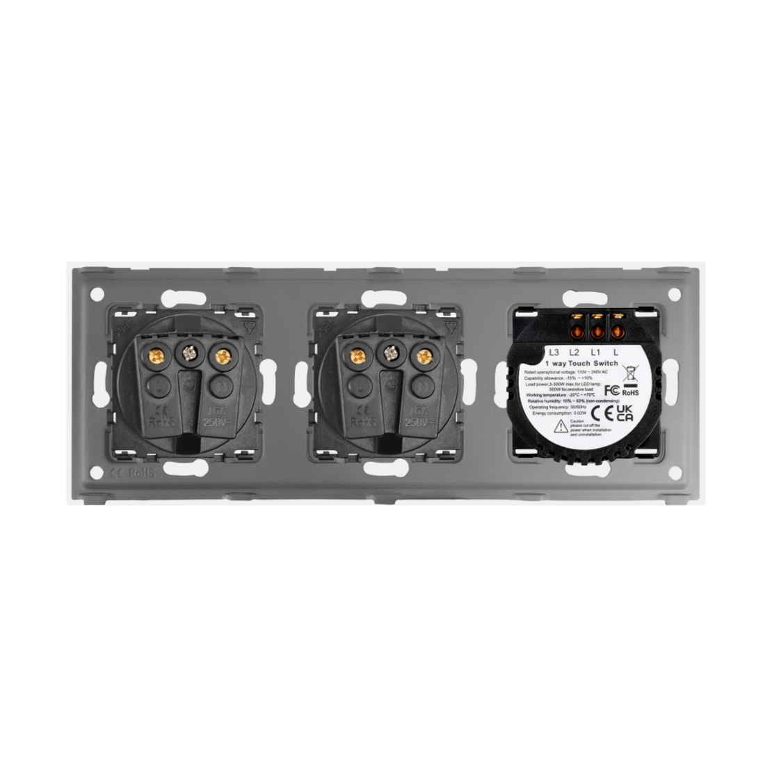 Intrerupator Dublu + 2 Prize cu Rama din Sticla LUXION, auriu