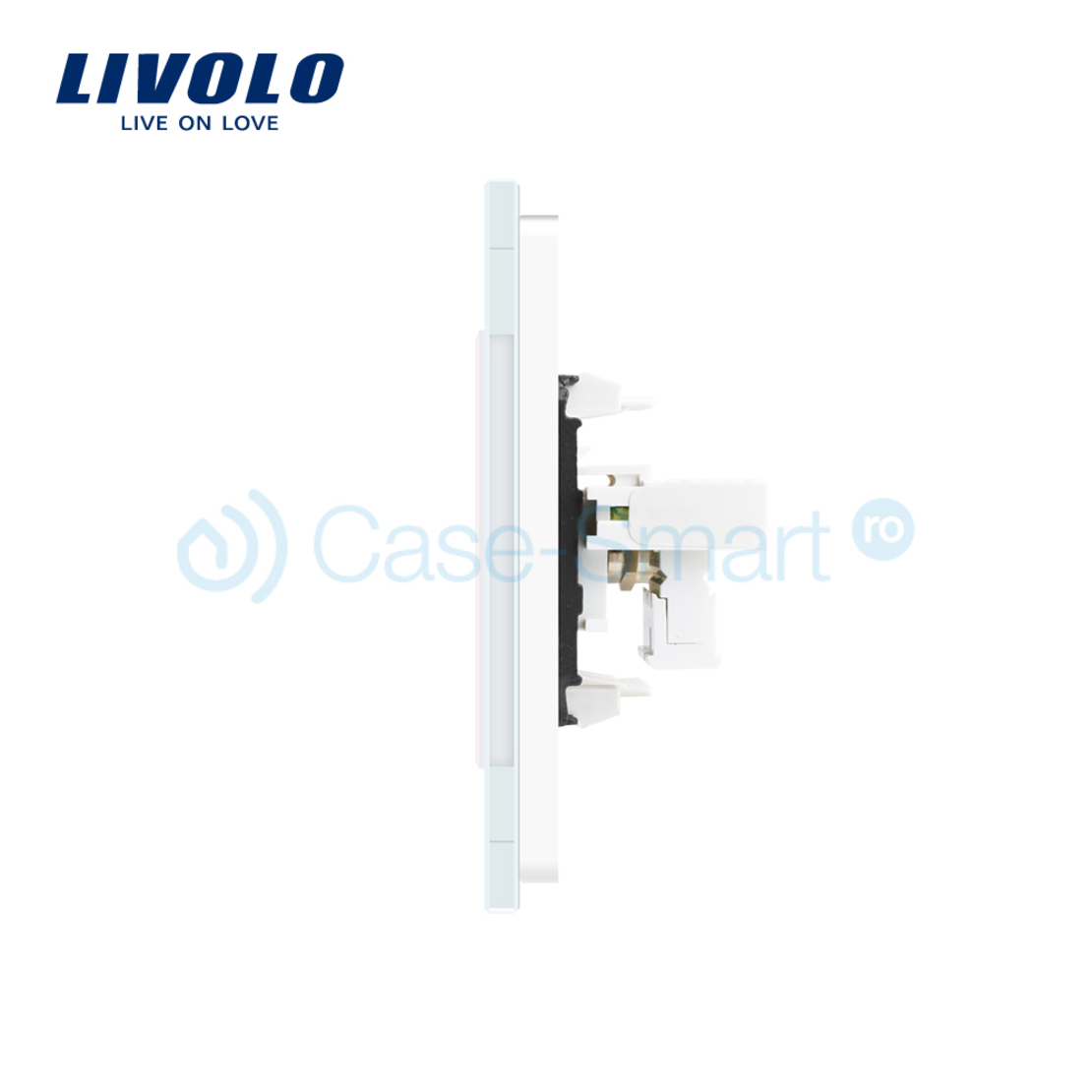 Priza dubla TV + Telefon Livolo cu rama din sticla, alb