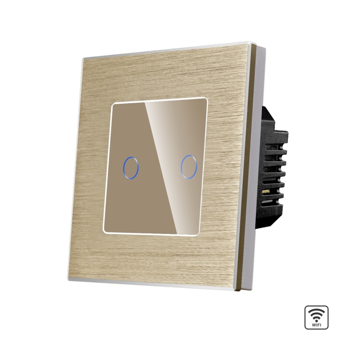 Intrerupator Dublu Wi-Fi cu Touch din Sticla si Rama de Aluminiu LUXION, auriu