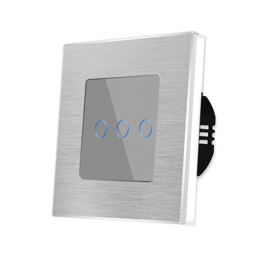 Intrerupator Triplu cu Touch din Sticla si Rama de Aluminiu LUXION, 500W, gri