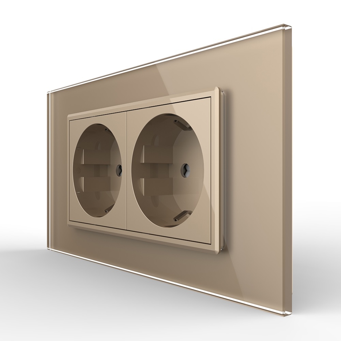 Priza dubla Livolo cu rama din sticla 4M, standard Italian, Serie noua, auriu