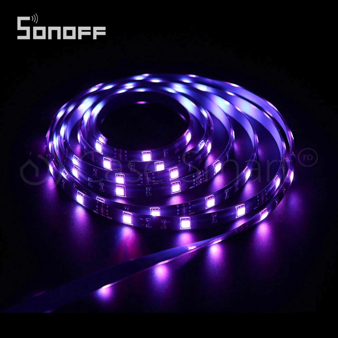 Banda inteligenta Wireless Light Strip LED RGB Sonoff L1, Lungime 2 m, Telecomanda inclusa, Control vocal, Control de pe telefonul mobil