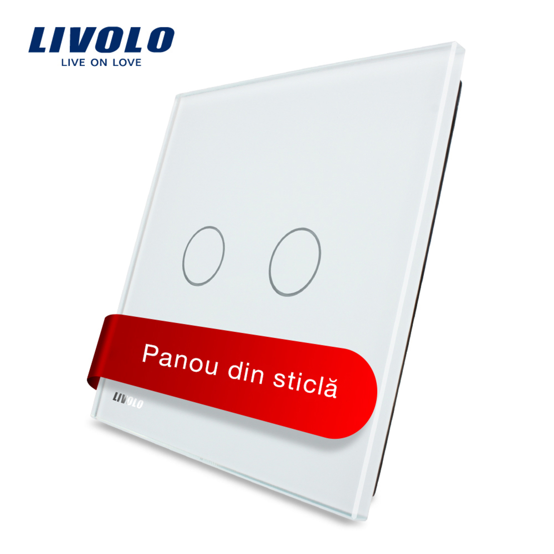 Panou intrerupator dublu cu touch Livolo din sticla, alb