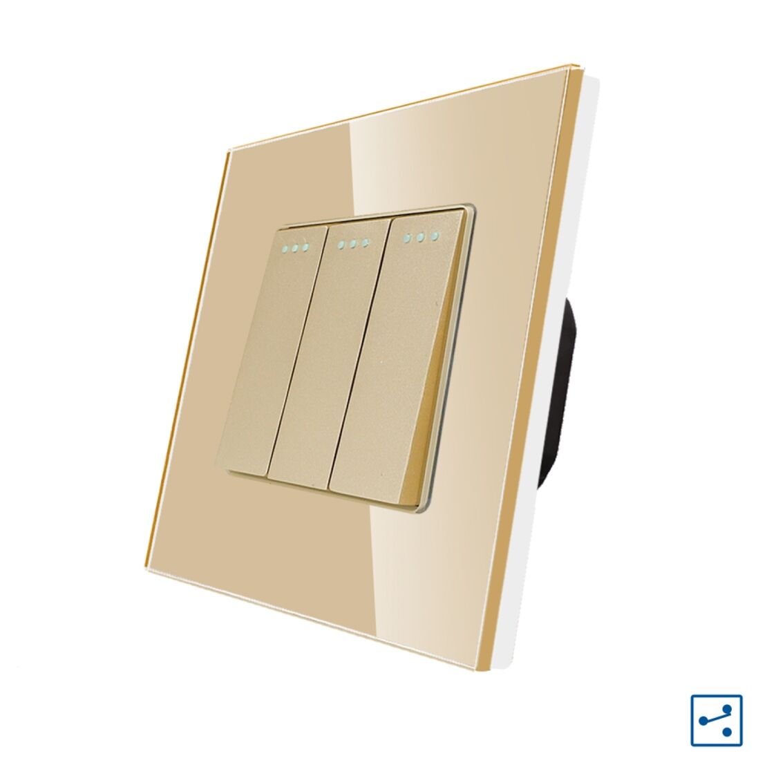 Intrerupator Triplu Cap Scara Mecanic LUXION cu Rama din Sticla, auriu