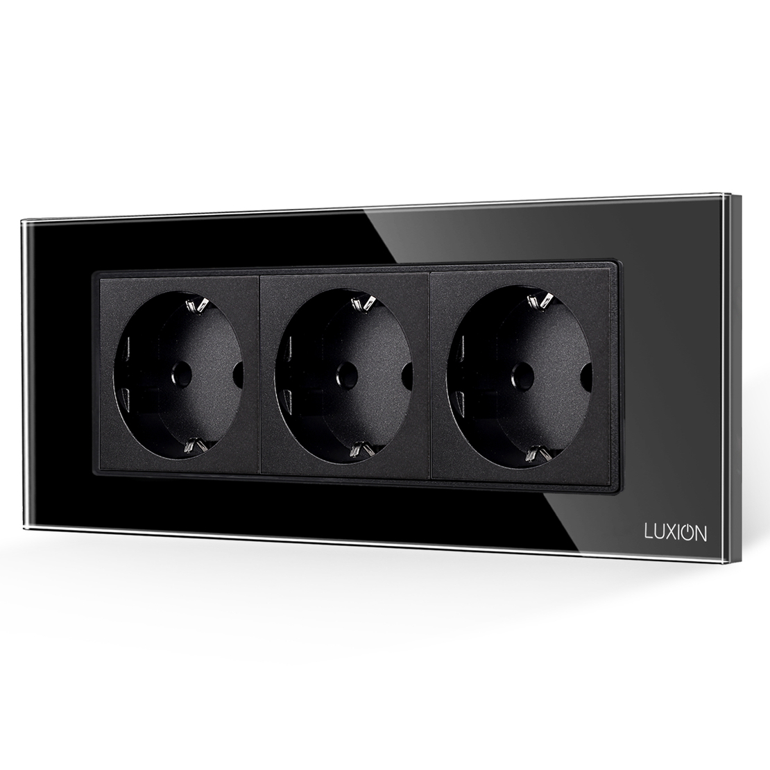 Priza Tripla cu Rama din Sticla LUXION, Standard Italian, 6M, negru