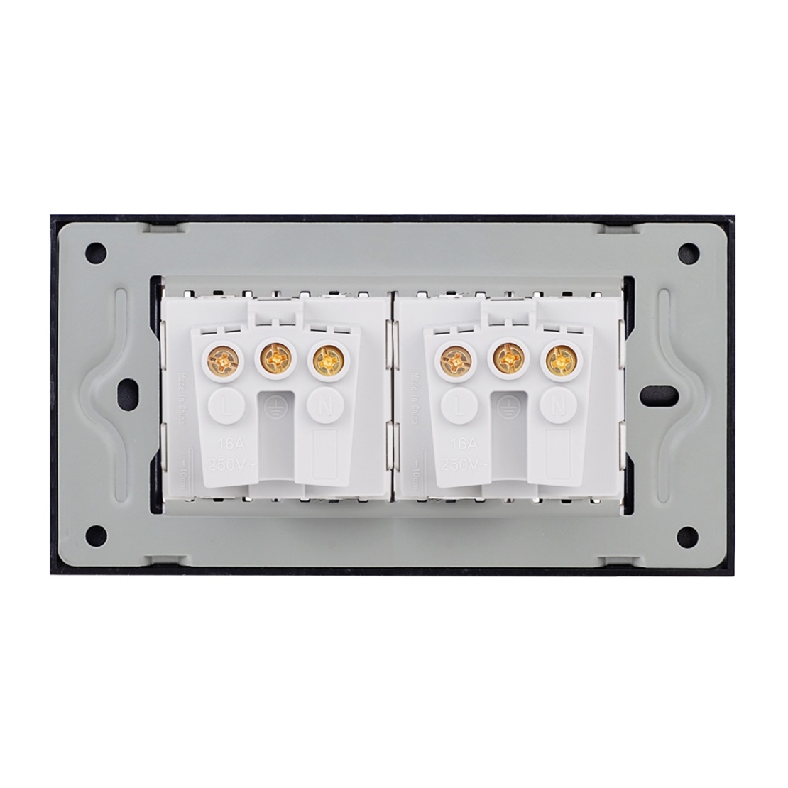 Priza Dubla cu Rama din Sticla LUXION, Standard Italian, 4M, negru