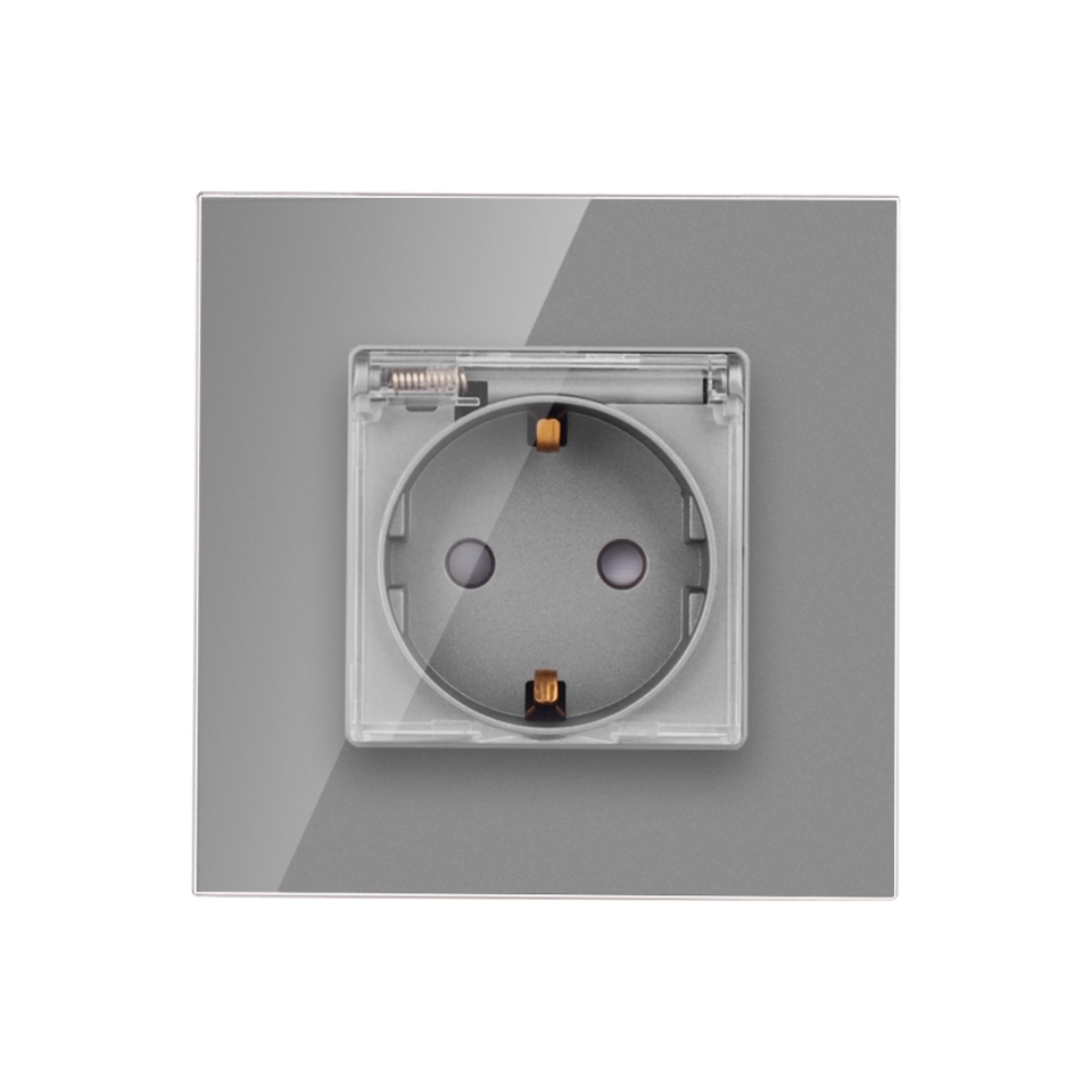 Priza Simpla cu Capac de Protectie cu Rama din Sticla LUXION, gri