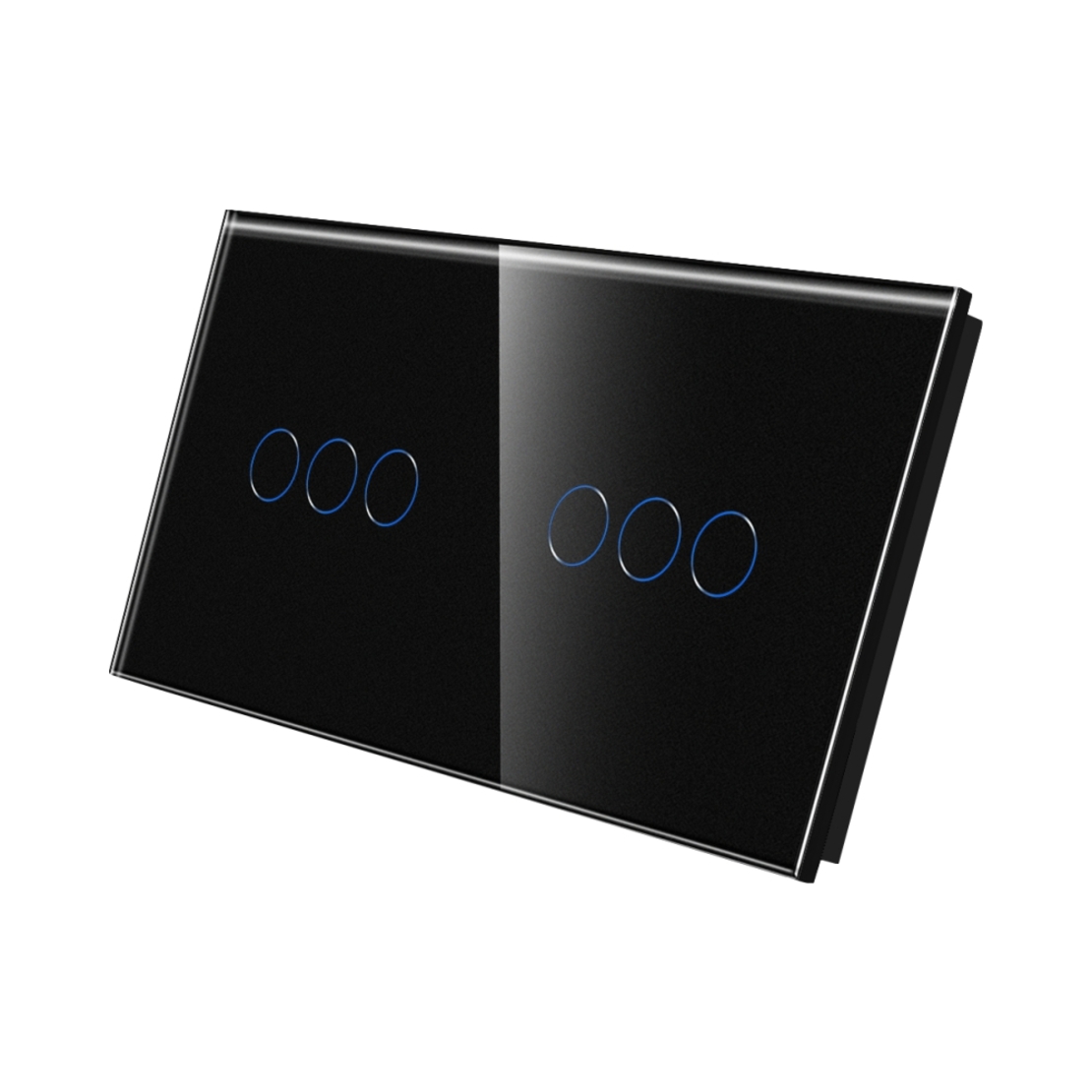 Panou Intrerupator Triplu + Triplu cu Touch Din Sticla LUXION, negru