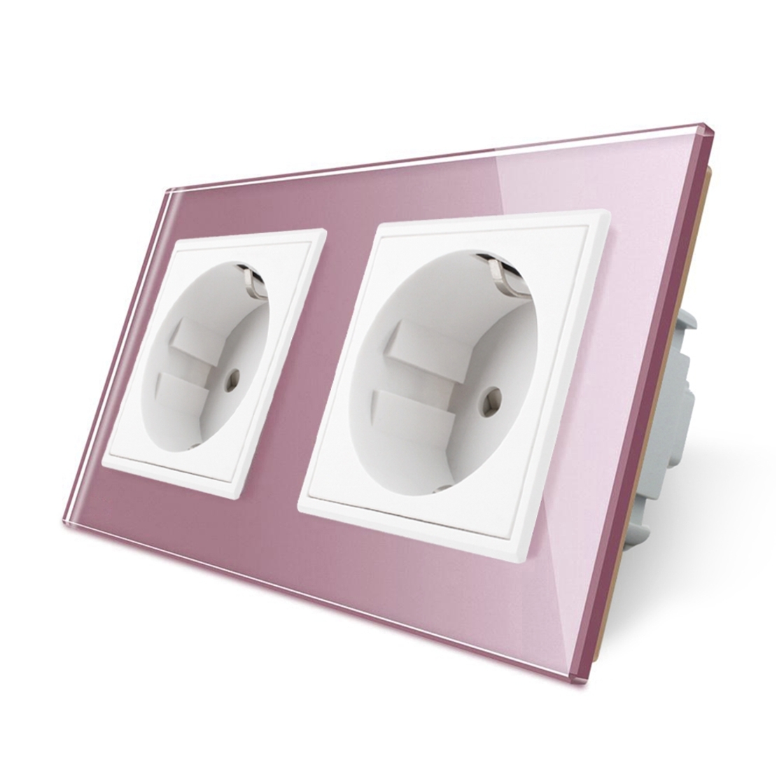 Priza dubla Livolo cu rama din sticla, roz