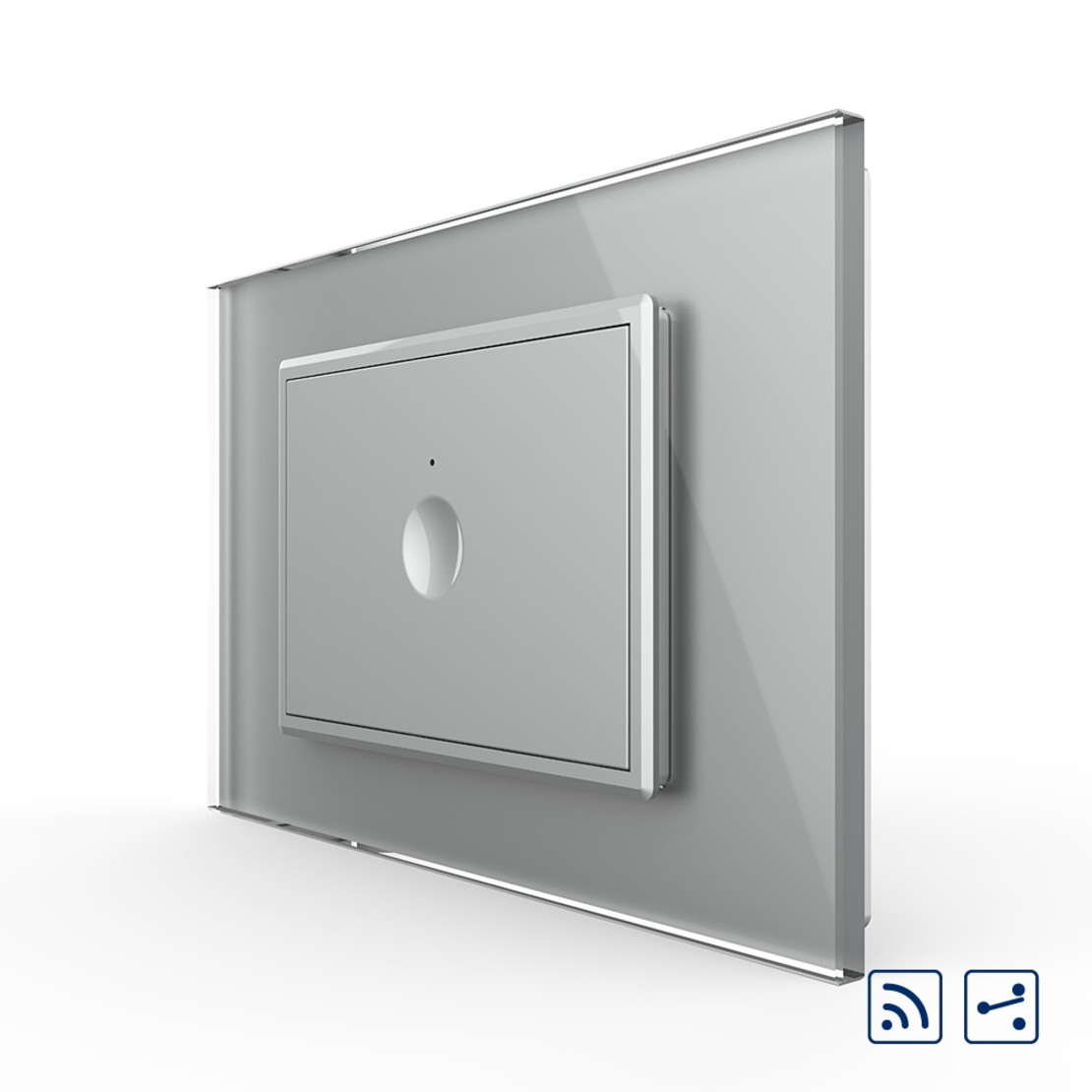 Intrerupator simplu cap scara / cap cruce wireless cu touch Livolo cu rama din sticla, standard Italian - Serie noua, gri