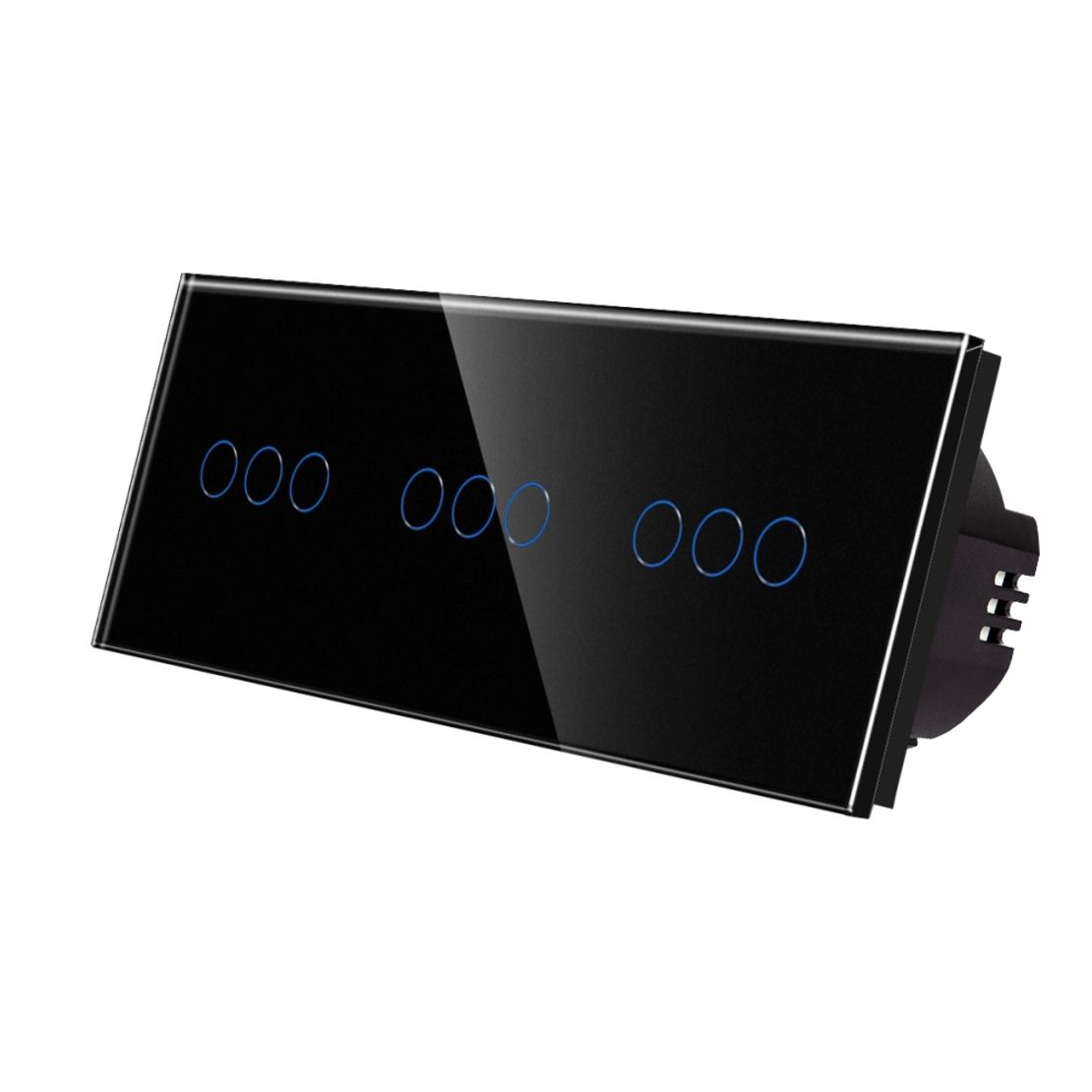 Intrerupator Triplu + Triplu + Triplu cu Touch din Sticla LUXION, negru