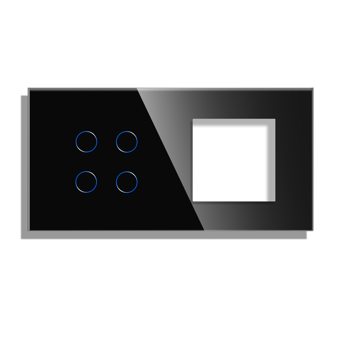 Panou Intrerupator Cvadruplu cu Touch si Priza Simpla Din Sticla LUXION, negru