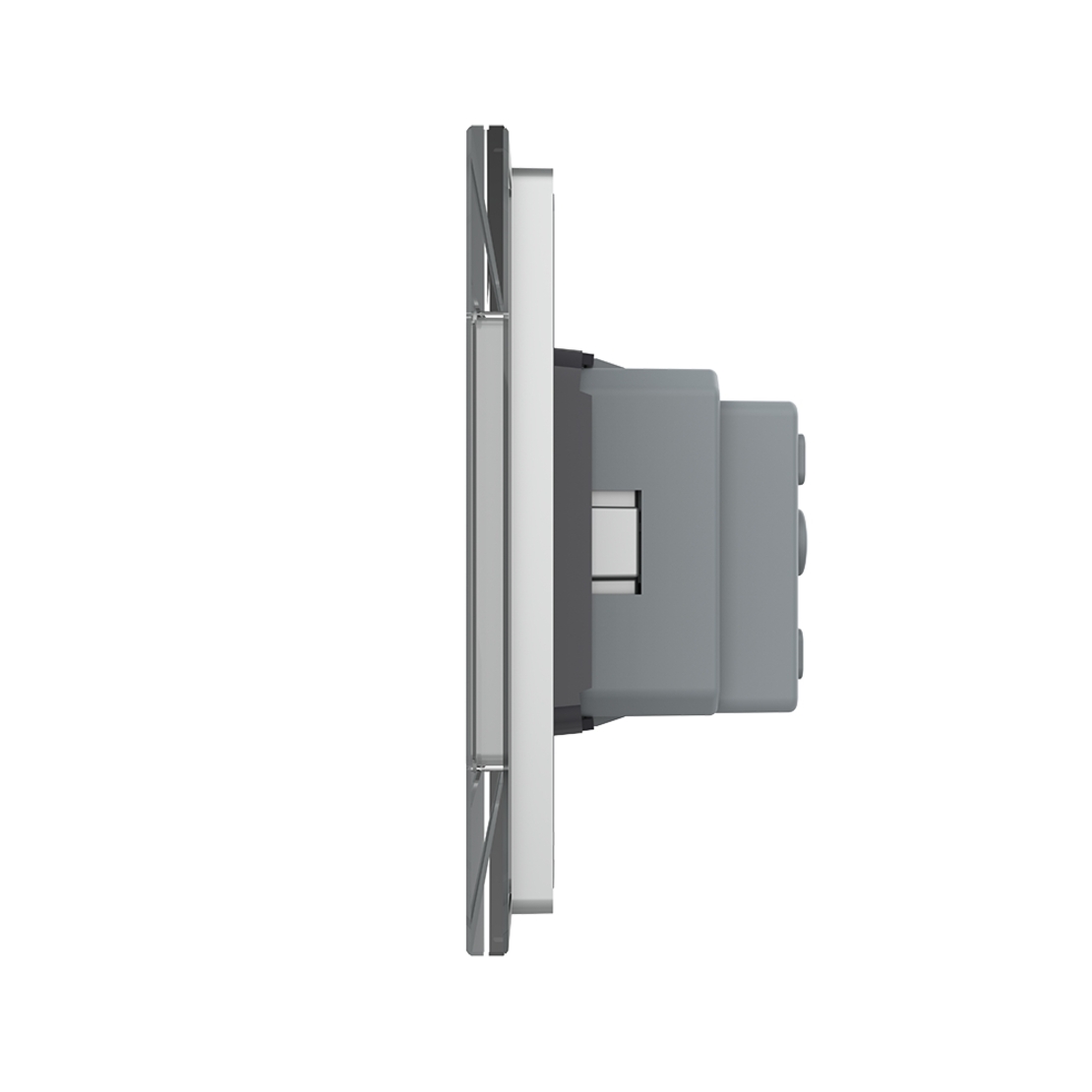 Intrerupator Dublu + 2 Prize LIVOLO cu Rama Din Sticla, Standard Italian, 6M, gri