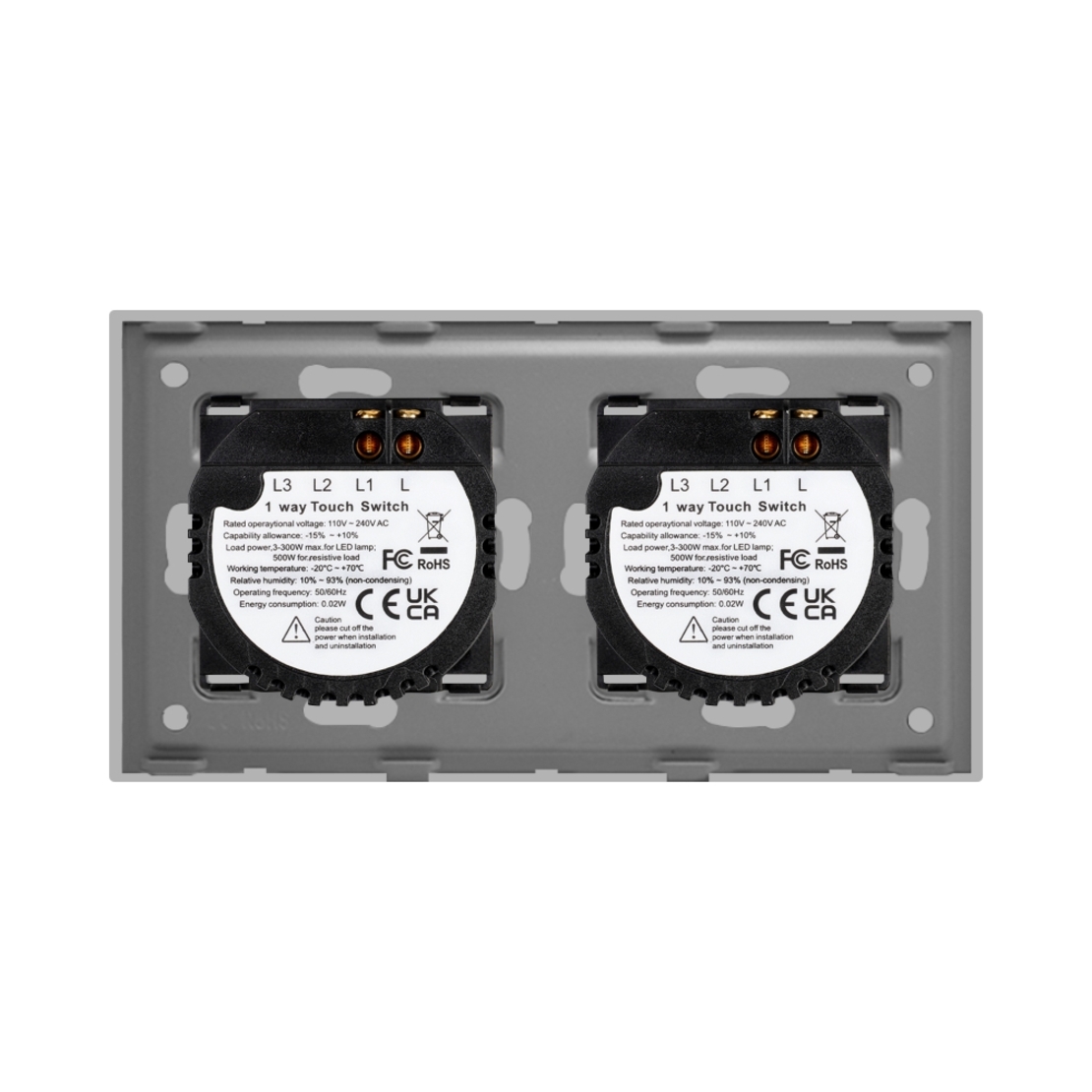 Intrerupator Simplu + Simplu cu Touch din Sticla LUXION, gri