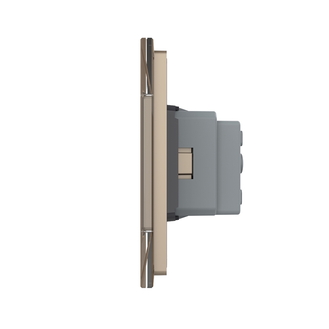 Intrerupator Simplu + 2 Prize LIVOLO cu Rama Din Sticla, Standard Italian, 6M, auriu