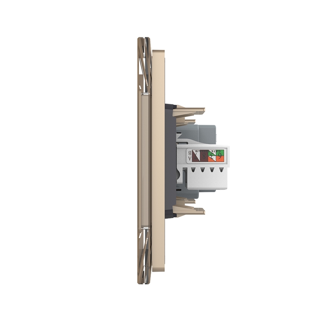 Priza Tripla cu Blank Livolo cu Rama din Sticla 2 Prize Schuko+TV/internet, Standard Italian - Serie Noua, auriu