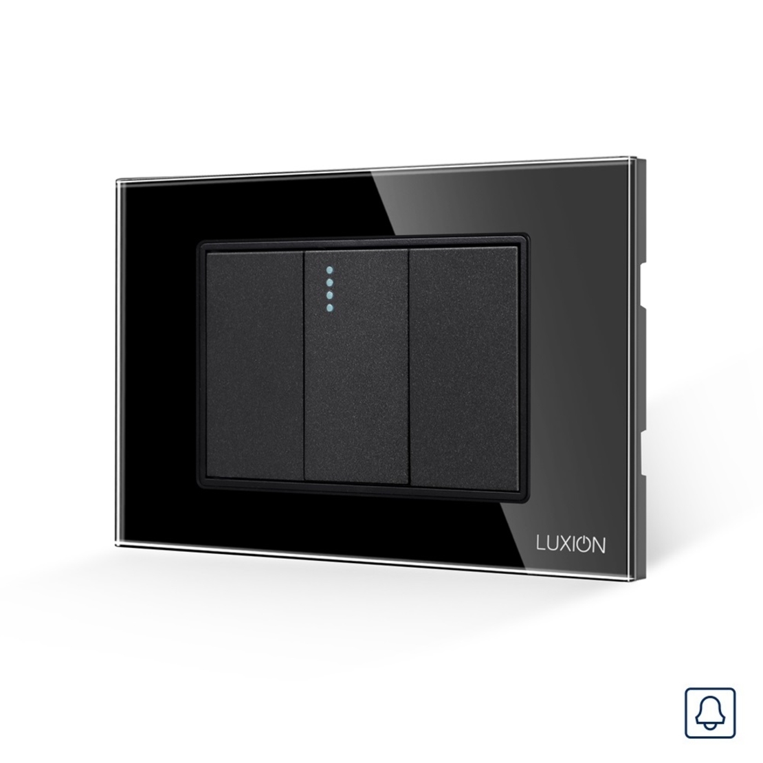 Intrerupator cu Revenire (Sonerie) Mecanic 1M si 2 Taste False LUXION cu Rama din Sticla, Standard Italian, 3M, negru