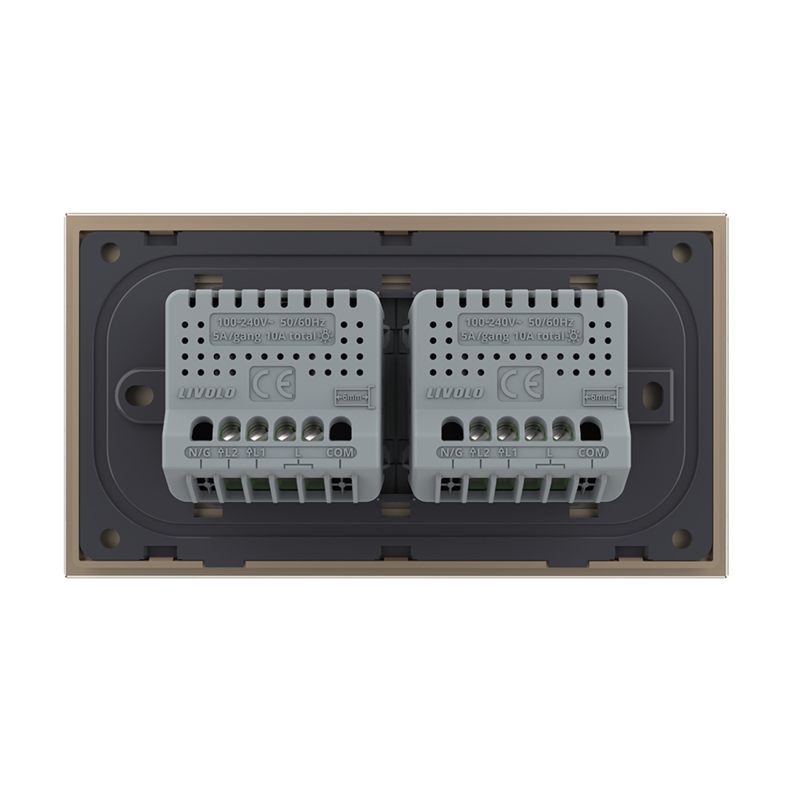 Intrerupator Dublu + Dublu cu Touch LIVOLO cu Rama Din Sticla, Standard Italian, 4M, auriu