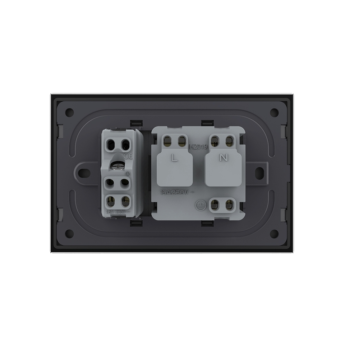 Priza dubla italiana Livolo cu rama din sticla - standard italian, negru