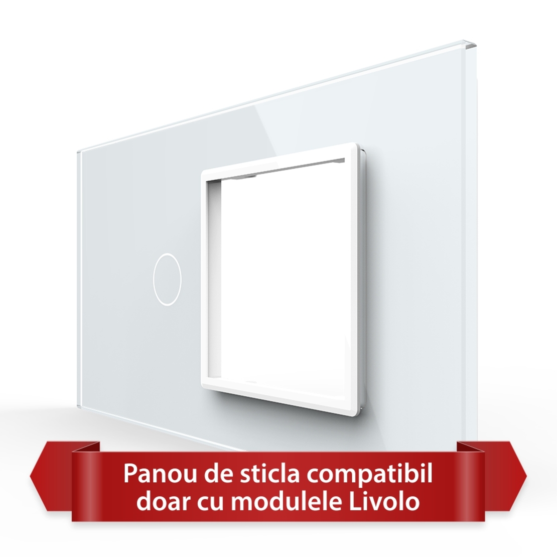 Panou Intrerupator Simplu cu Priza LIVOLO din Sticla, Standard Italian - 4M, alb