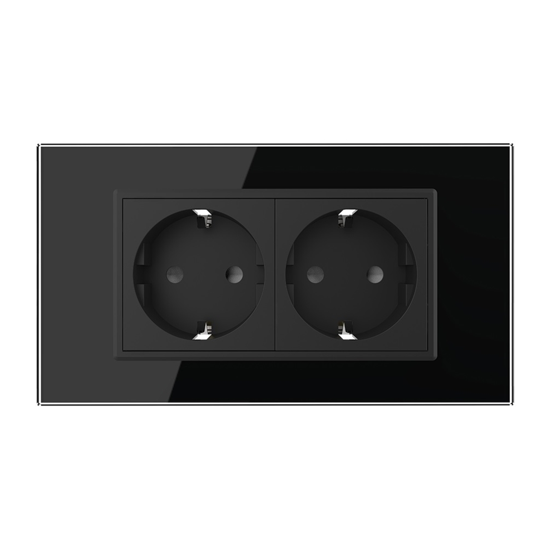 Priza dubla Livolo cu rama din sticla 4M, standard Italian, Serie noua, negru