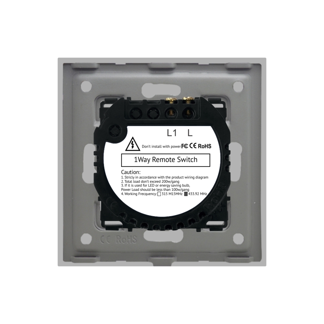 Intrerupator Simplu cu Touch din Sticla si Rama de Aluminiu LUXION, RF433, gri