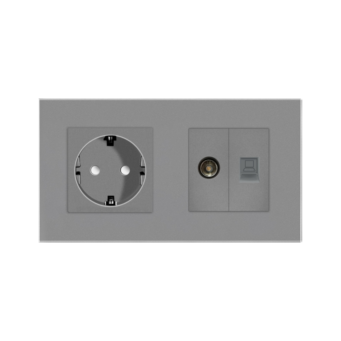 Priza Schuko + TV + Internet cu Rama Din Sticla LUXION, gri