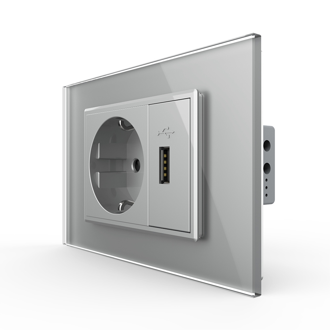 Priza simpla cu USB Livolo standard italian, gri