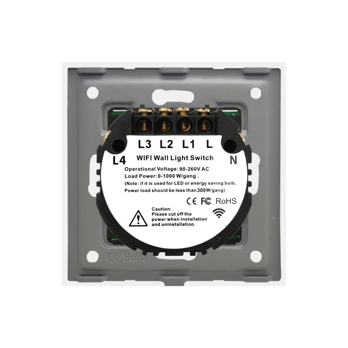 Intrerupator Cvadruplu Wi-Fi + RF433 cu Touch din Sticla LUXION, auriu