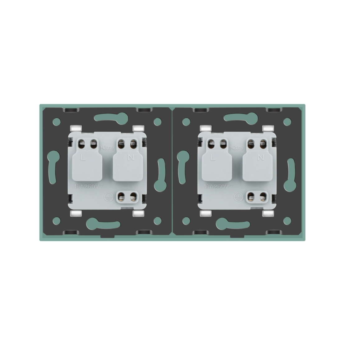 Priza dubla Livolo cu rama din sticla, verde