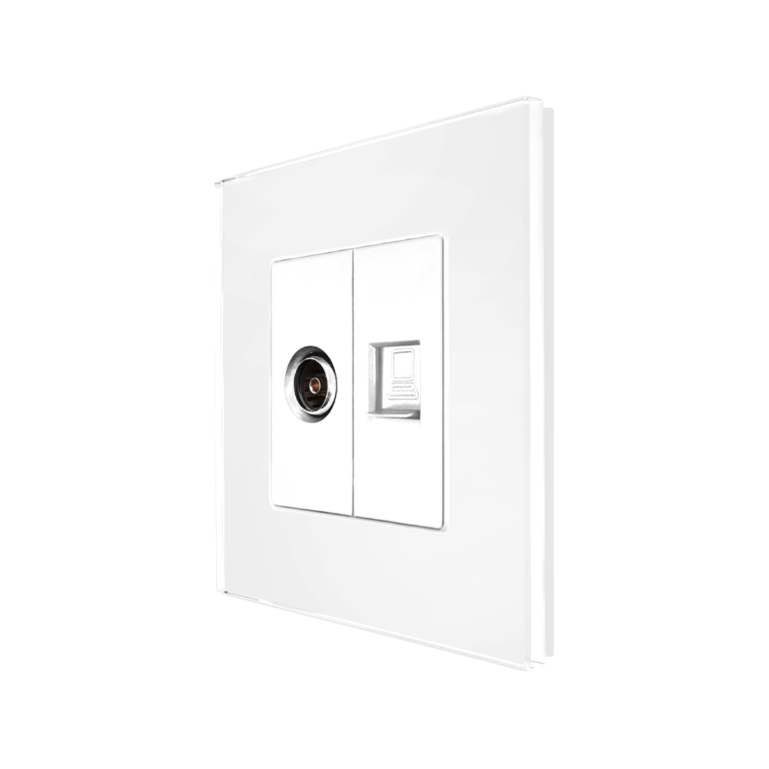 Priza TV + Internet cu Rama din Sticla LUXION, alb