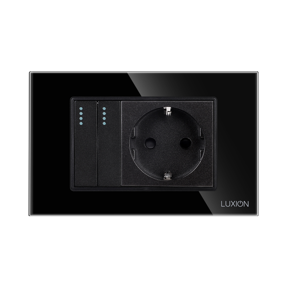 Intrerupator Dublu Cap Scara + Priza cu Rama din Sticla LUXION, Standard Italian, 3M, negru