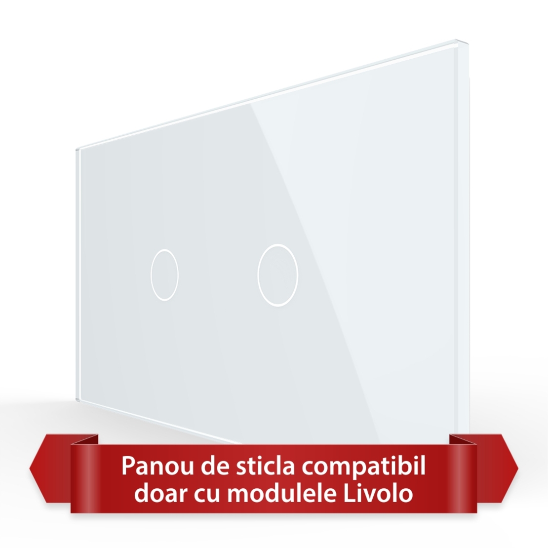 Panou Intrerupator Simplu + Simplu cu Touch LIVOLO din Sticla, Standard Italian - 4M, alb